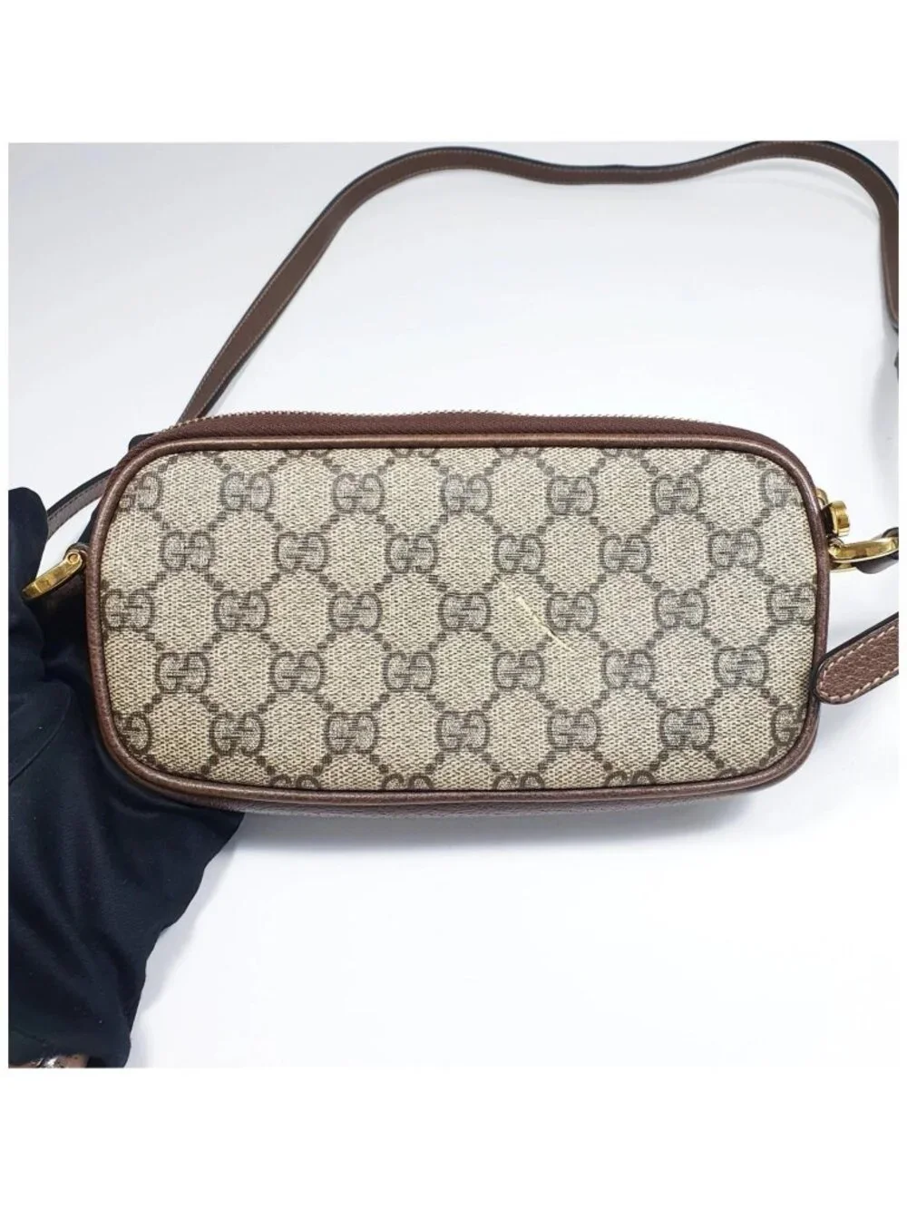 Authentic Gucci Ophidia GG Mini Crossbody Bag Beige Ebony